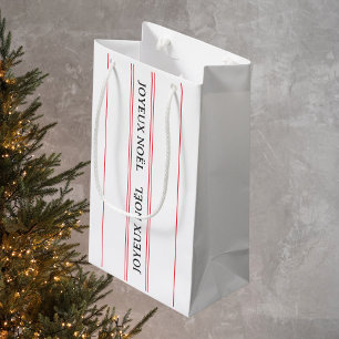 Petit Sac Cadeau Vintage Français Joyeux Noël Red Stripe Noël