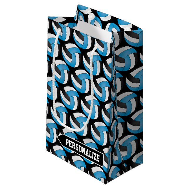 Petit Sac Cadeau  Volley-ball 🏐 bleu, blanc et noir - Personnalise (Devant Angle)
