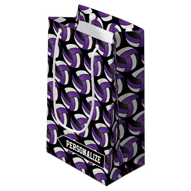 Petit Sac Cadeau Volley violet, blanc et noir - Personnaliser (Devant Angle)