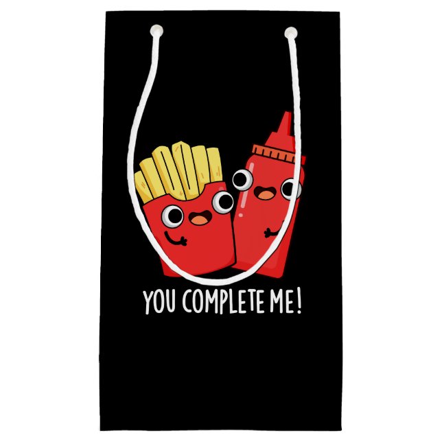 Petit Sac Cadeau Vous Me Complétez Fries Funny Ketchup Pun Dark BG (Devant)