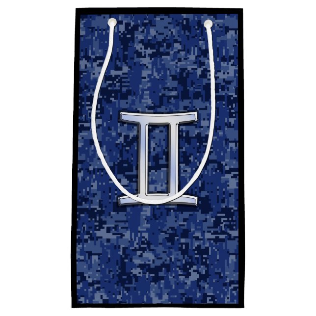 Petit Sac Cadeau Voyage Gemini : Camouflage numérique bleu marine (Devant)