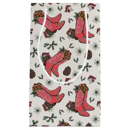 Petit Sac Cadeau Western Cowgirl Noël rose et vert