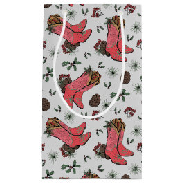Petit Sac Cadeau Western Cowgirl Noël rose et vert