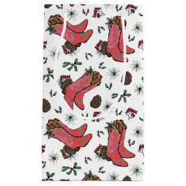 Petit Sac Cadeau Western Cowgirl Noël rose et vert