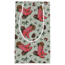 Petit Sac Cadeau Western Cowgirl Noël rose et vert