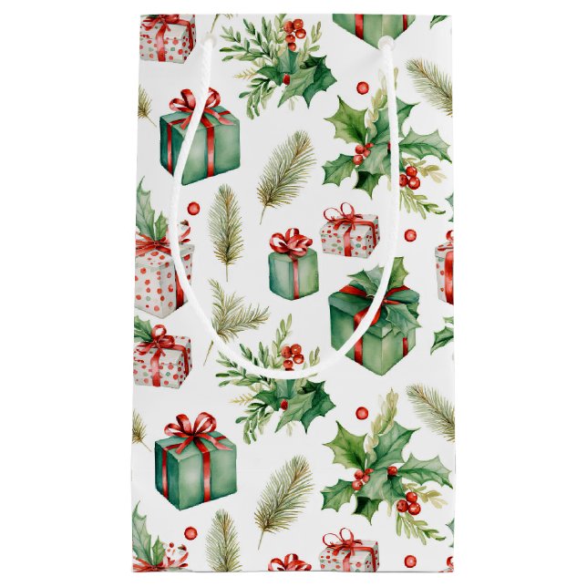 Petit Sac Cadeau Winterberries et cadeaux (Devant)