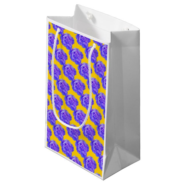 Petit Sac Cadeau Yellow Navy Blue Floral Patterns Roses Flowers (Devant Angle)