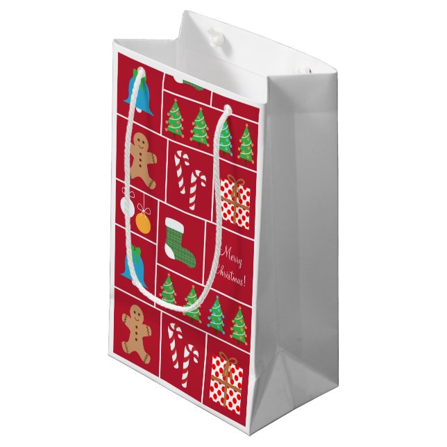 Petit sac de cadeau de motif rouge de Noël (Devant Angle)