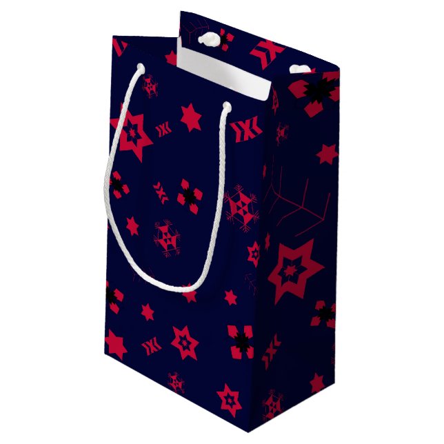 Petit sac en papier cadeau bleu foncé et rouge (Dos Angle)