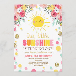 Petit soleil Invitation Anniversaire Pink Floral