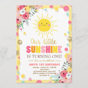 Petit soleil Invitation Anniversaire Pink Floral