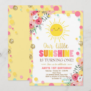 Petit soleil Invitation Anniversaire Pink Floral