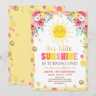 Petit soleil Invitation Anniversaire Pink Floral