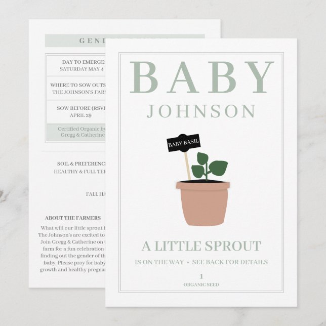Petit Sprout semis paquet sexe Reveal Invitations (Devant / Derrière)