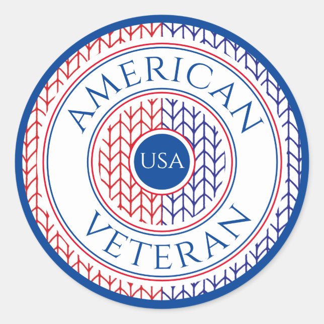 PETIT Stickers Rond AMERICAN VETERAN / Bleu (Devant)