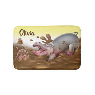 Petit tapis de bain Les hippopotames boueux