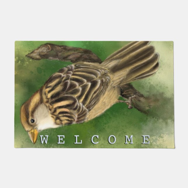 Petit tapis de porte Sparrow Bienvenue Printemps (Devant)
