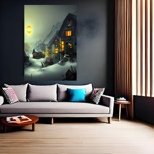 Petit village dans la neige   AI Art Poster