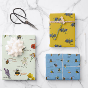 PetitArt Bienen und Wildblumen Set von 3 Wrappin Geschenkpapier Set