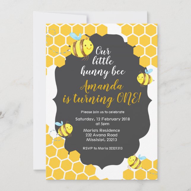 Petite abeille Invitation anniversaire pour garçon (Devant)