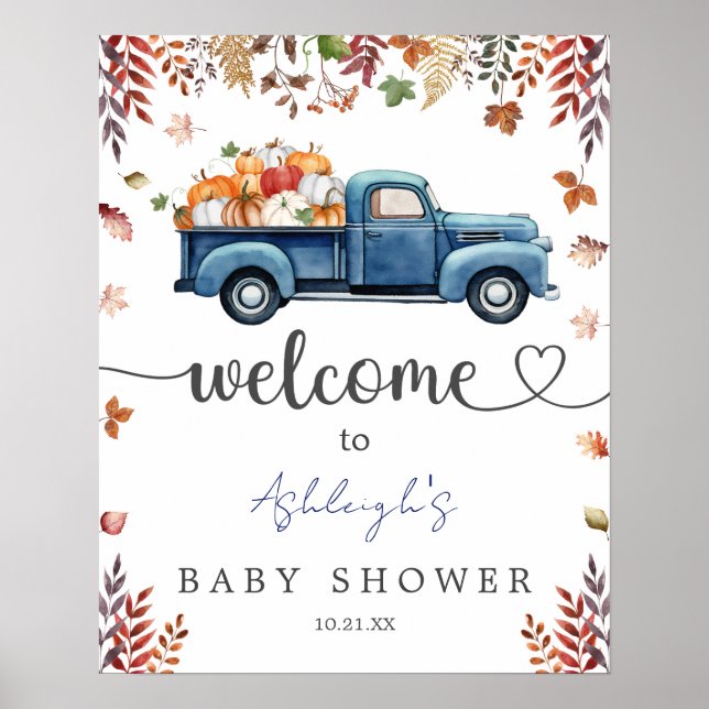 Petite Affiche de bienvenue Baby shower Citrouille (Devant)