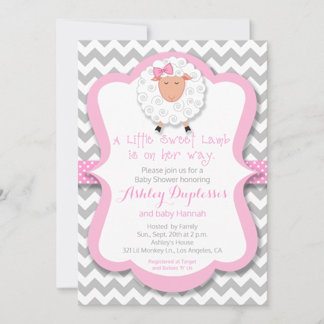 Petite agneau douce fille Baby shower Invitation (Devant)