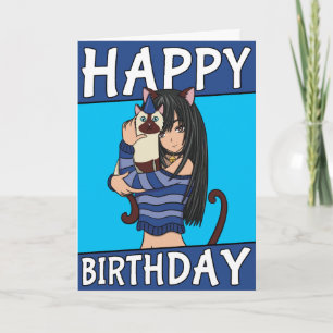 Petite Anime Girl avec carte d'Anniversaire
