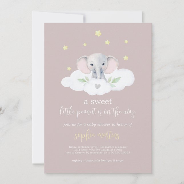 Petite Baby shower d'arachide Invitation Eléphant  (Devant)