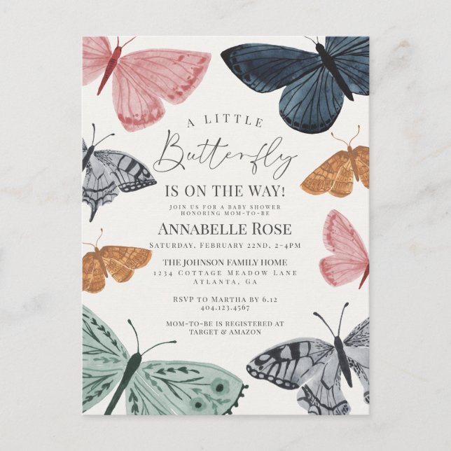 Petite Baby shower de papillon Boho Invitation (Devant)