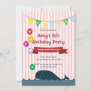 Petite baleine Pink Stripes Invitations d'annivers