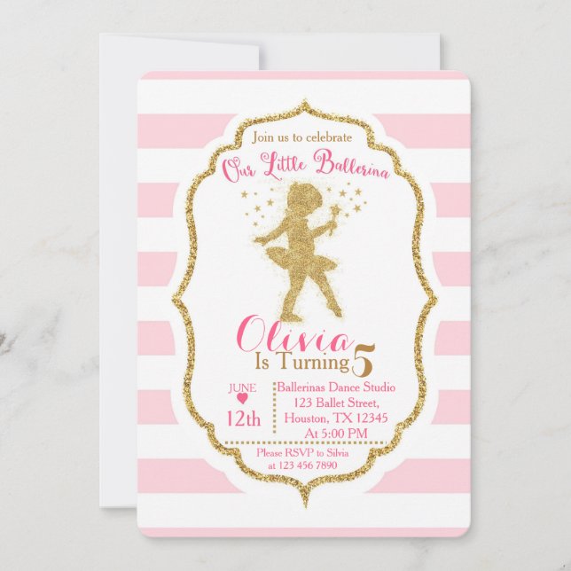 Petite Ballerina Pink & Gold Invitation (Devant)