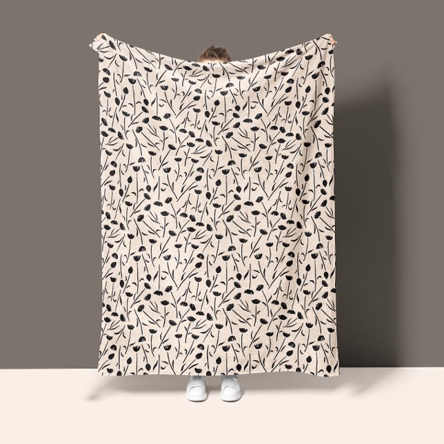 Petite Blossom Schwarz-weiß Fleecedecke (Von Creator hochgeladen)