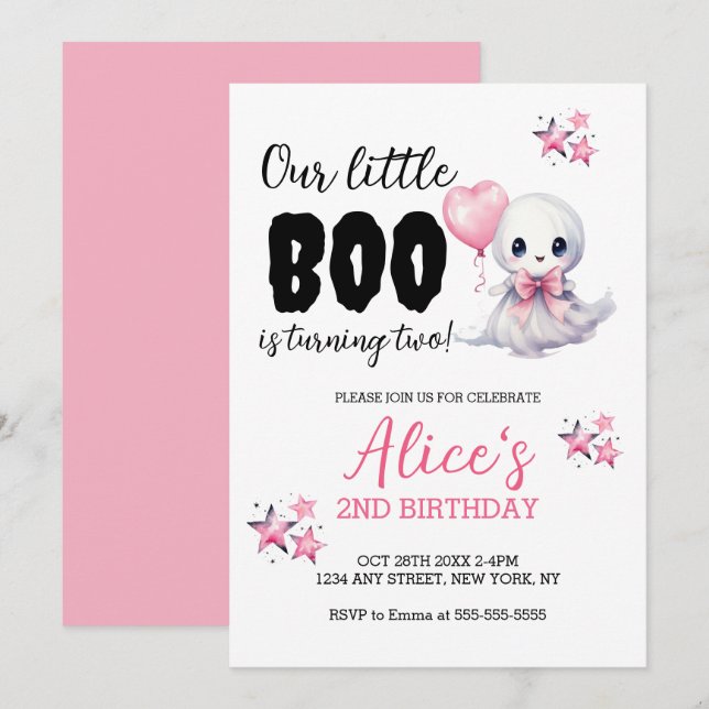 Petite Boo Halloween Invitation fille anniversaire (Devant / Derrière)