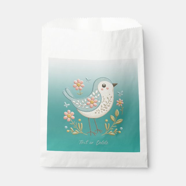 Petite Broderie Florale d'oiseaux Sacs verts Faveu (Devant)
