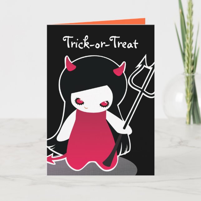 Petite carte de Halloween de diable pour des (Devant)