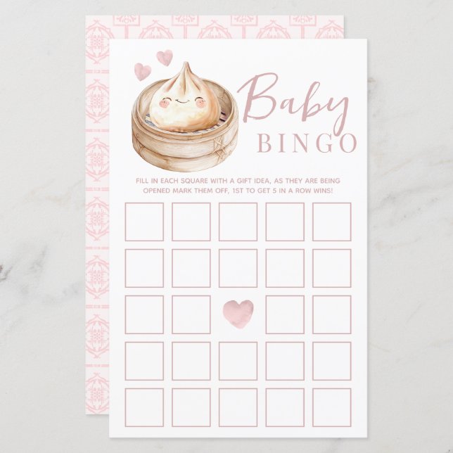 Petite carte de jeu de Baby shower rose Dumpling | (Devant / Derrière)