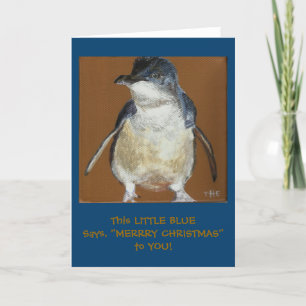 Petite carte de Noël bleue de pingouin