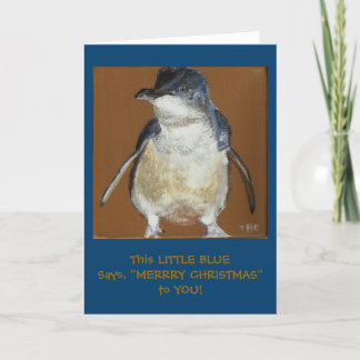 Petite carte de Noël bleue de pingouin