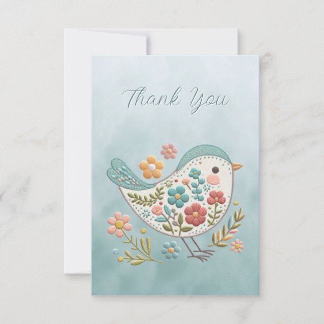 Petite Carte de remerciements aux fleurs roses ble (Devant)
