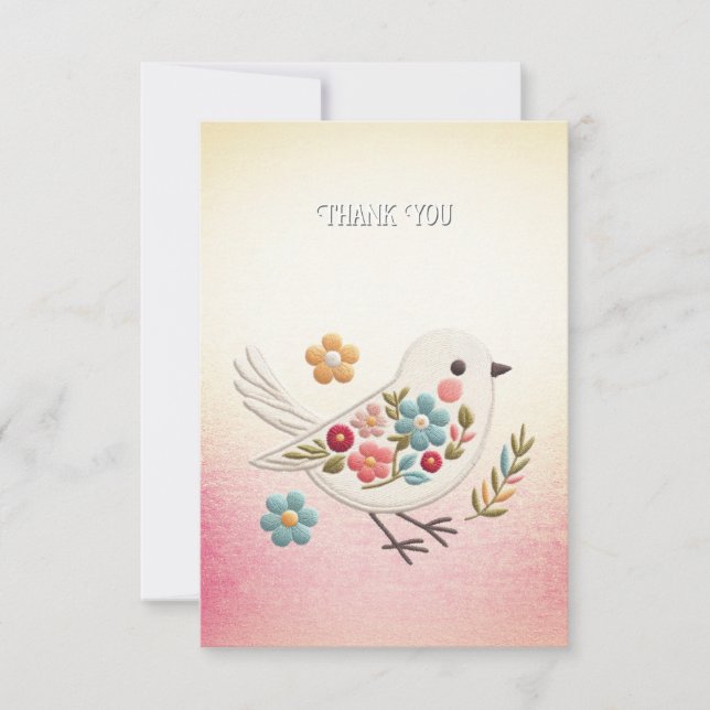 Petite Carte de remerciements Florale d'Oiseau Bla (Devant)