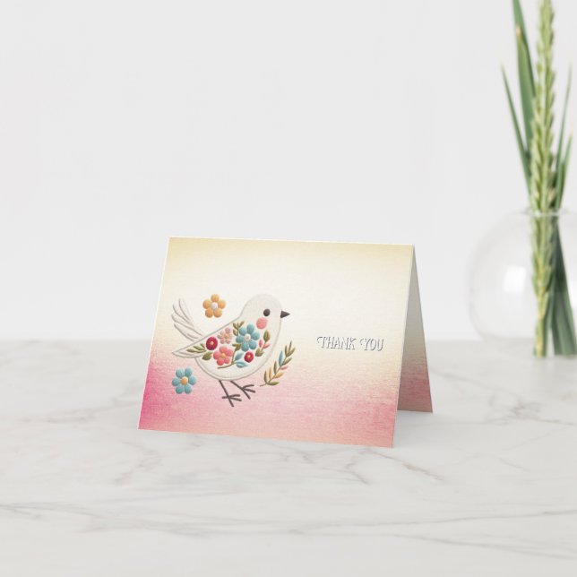 Petite Carte de remerciements Florale d'Oiseau Bla (Devant)