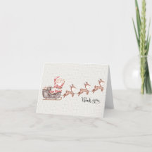 Petite Carte de remerciements pliée avec Père Noël