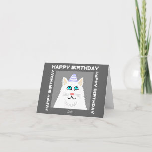 Petite carte de voeux Fluffy White Chat