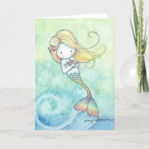 Petite carte mignonne de sirène par l'aquarium