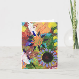Petite carte pliée 4" x 5.6" Fleurs abstraites