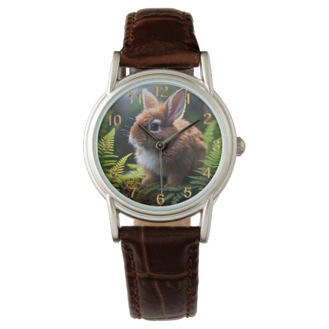 "Petite Charm: The Brown and White Zwarf Bunny" Armbanduhr (Vorderseite)