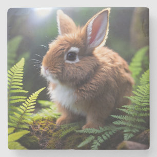 "Petite Charm: The Brown and White Zwarf Bunny" Steinuntersetzer