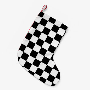 Petite Chaussette De Noël à damiers carré noir et blanc
