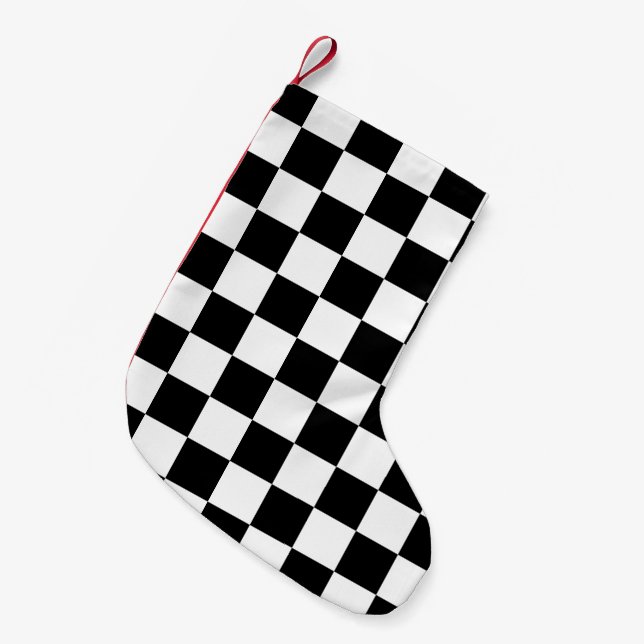 Petite Chaussette De Noël à damiers carré noir et blanc (Devant (Accrochage))