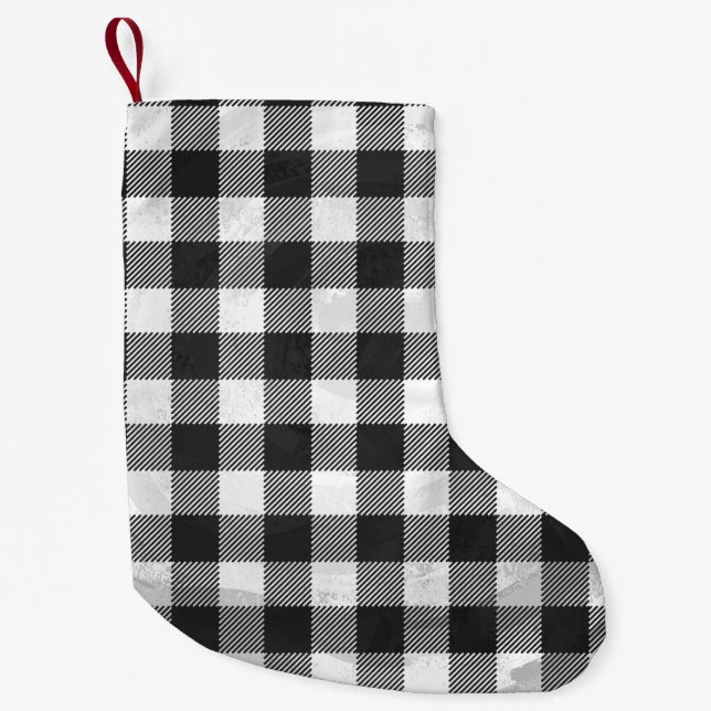 Petite Chaussette De Noël à damiers Plaid Noir Et Blanc (Devant)